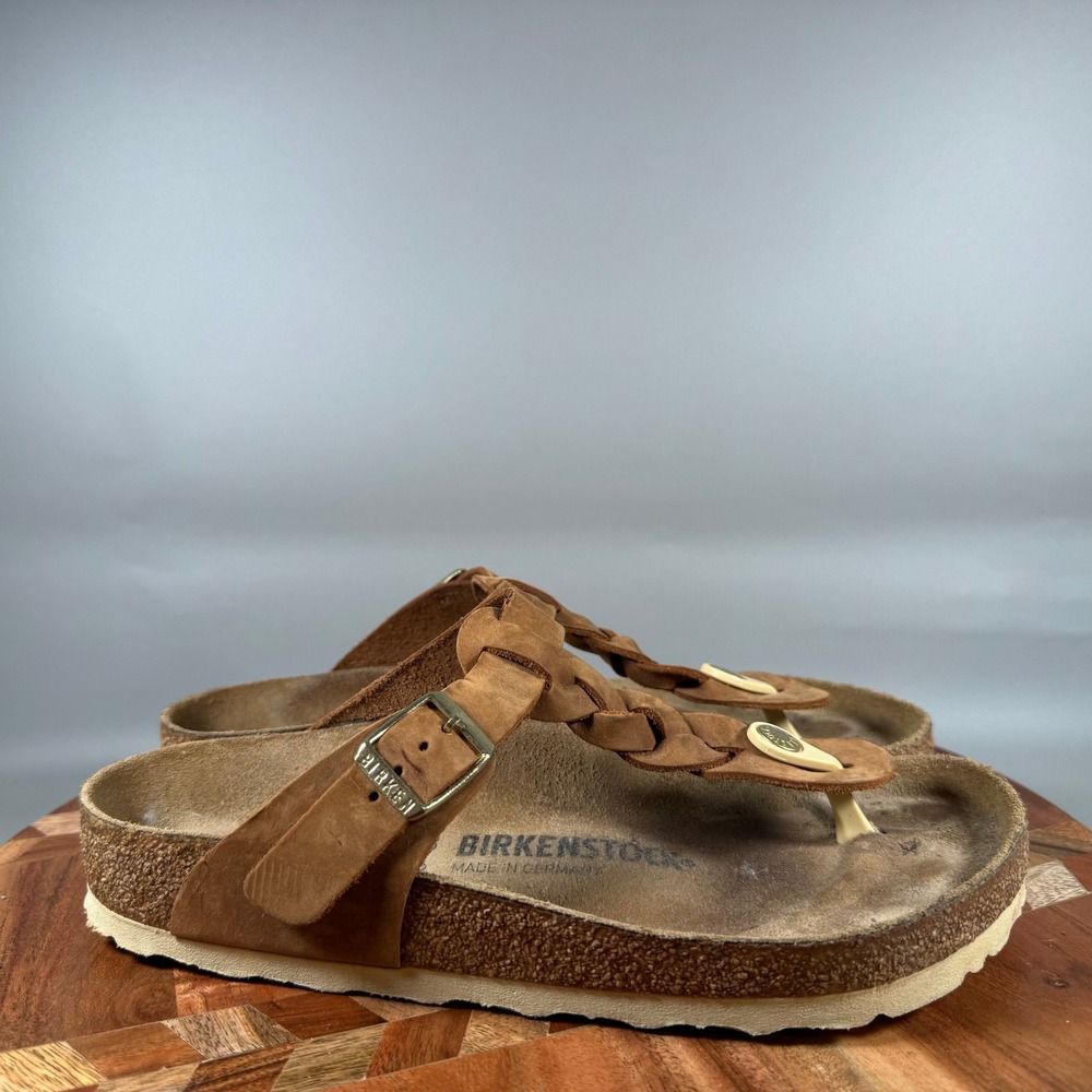 Birkenstock Gizeh Braided Cognac Leather Thong Sandals Women 38 US 7-7.5